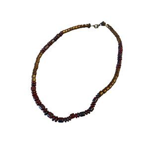 Glass Beaded Necklace Lobster Clasp‎ Earthy Wood Look Browns BOHO